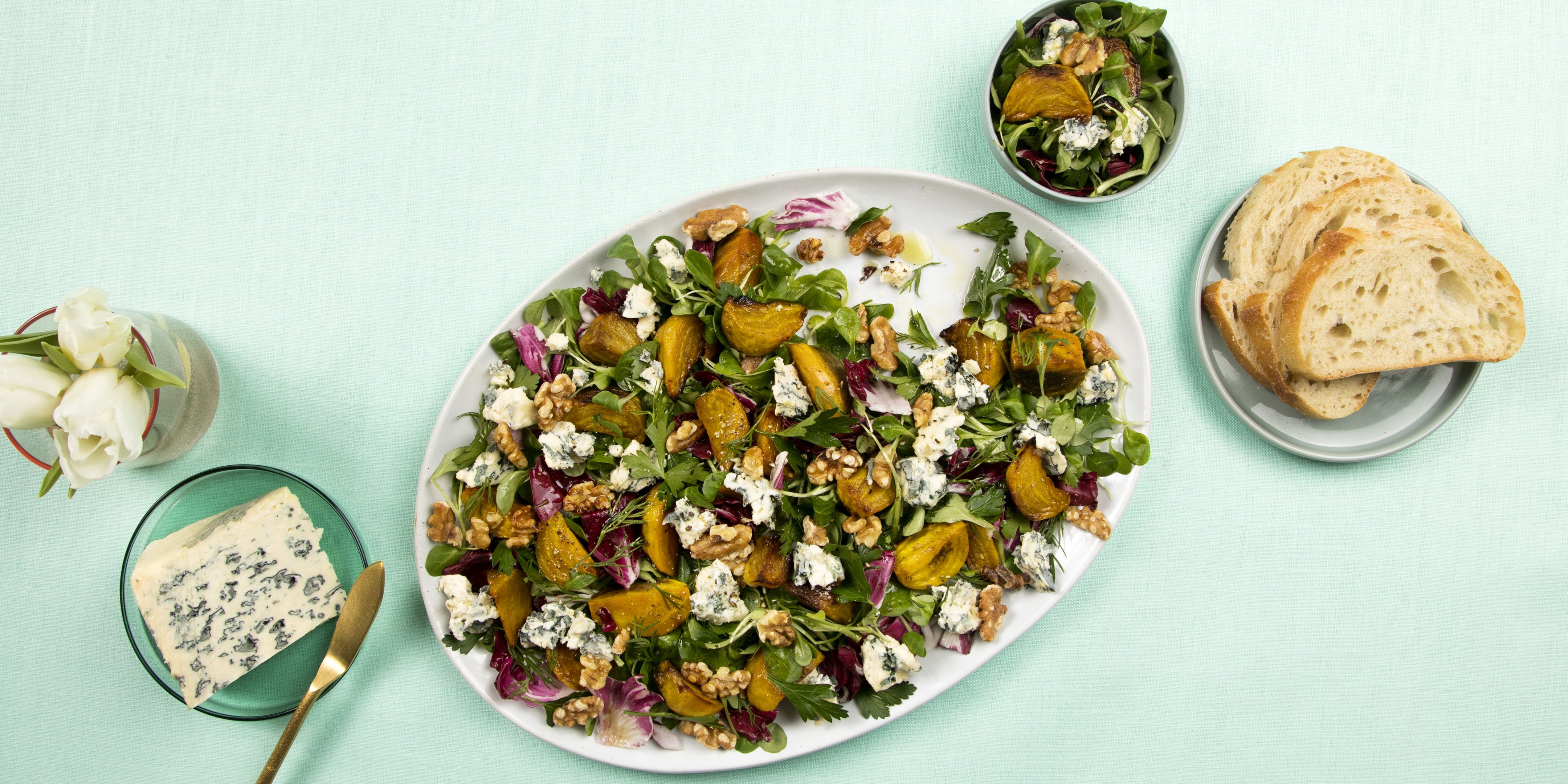 Recipe -  Roasted yellow baby beets with lamb’s lettuce, walnuts and Saint Agur cheese