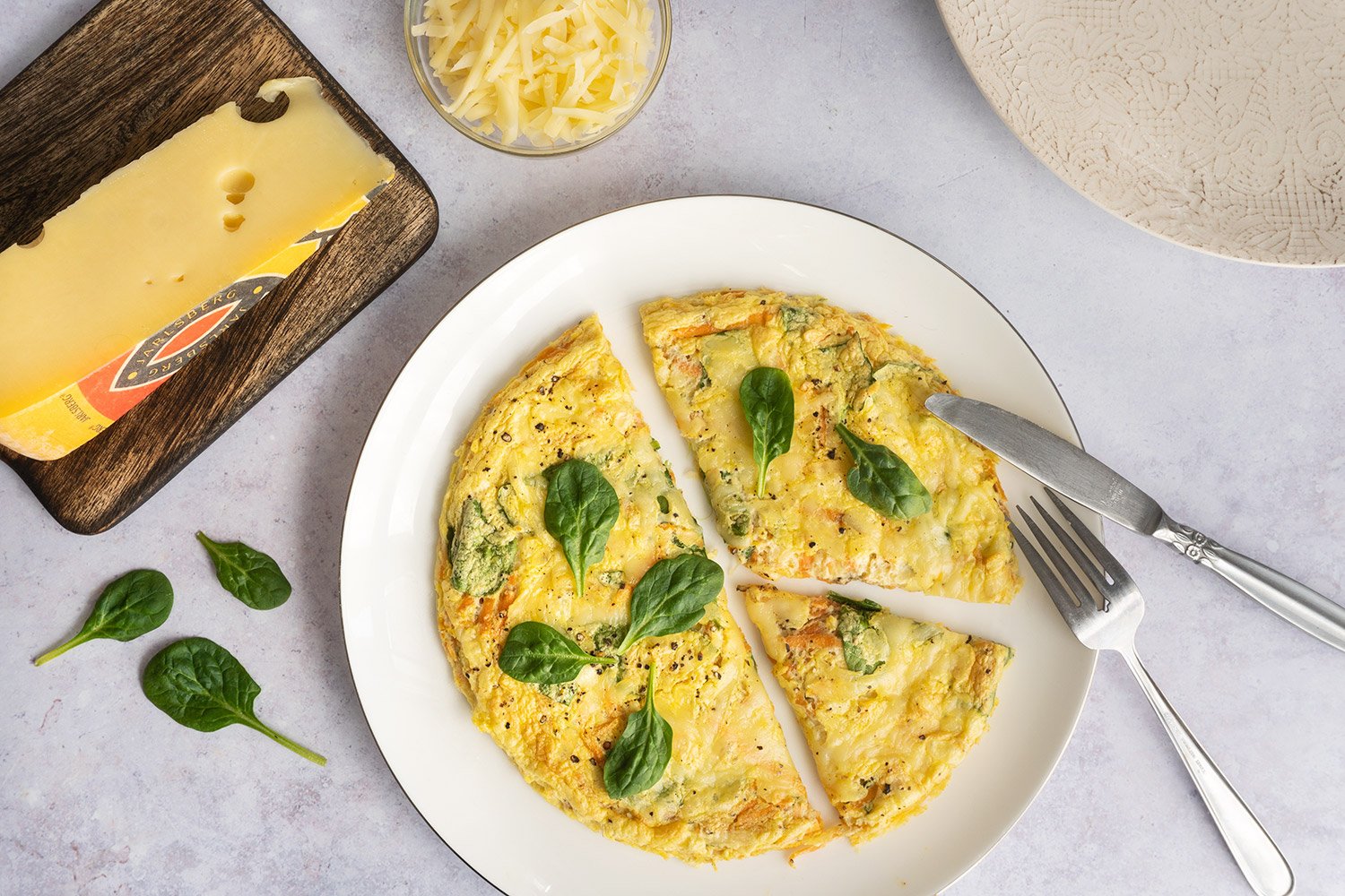 Recipe - Omelette soufflé with sweet potato, Jarlsberg cheese and spinach
