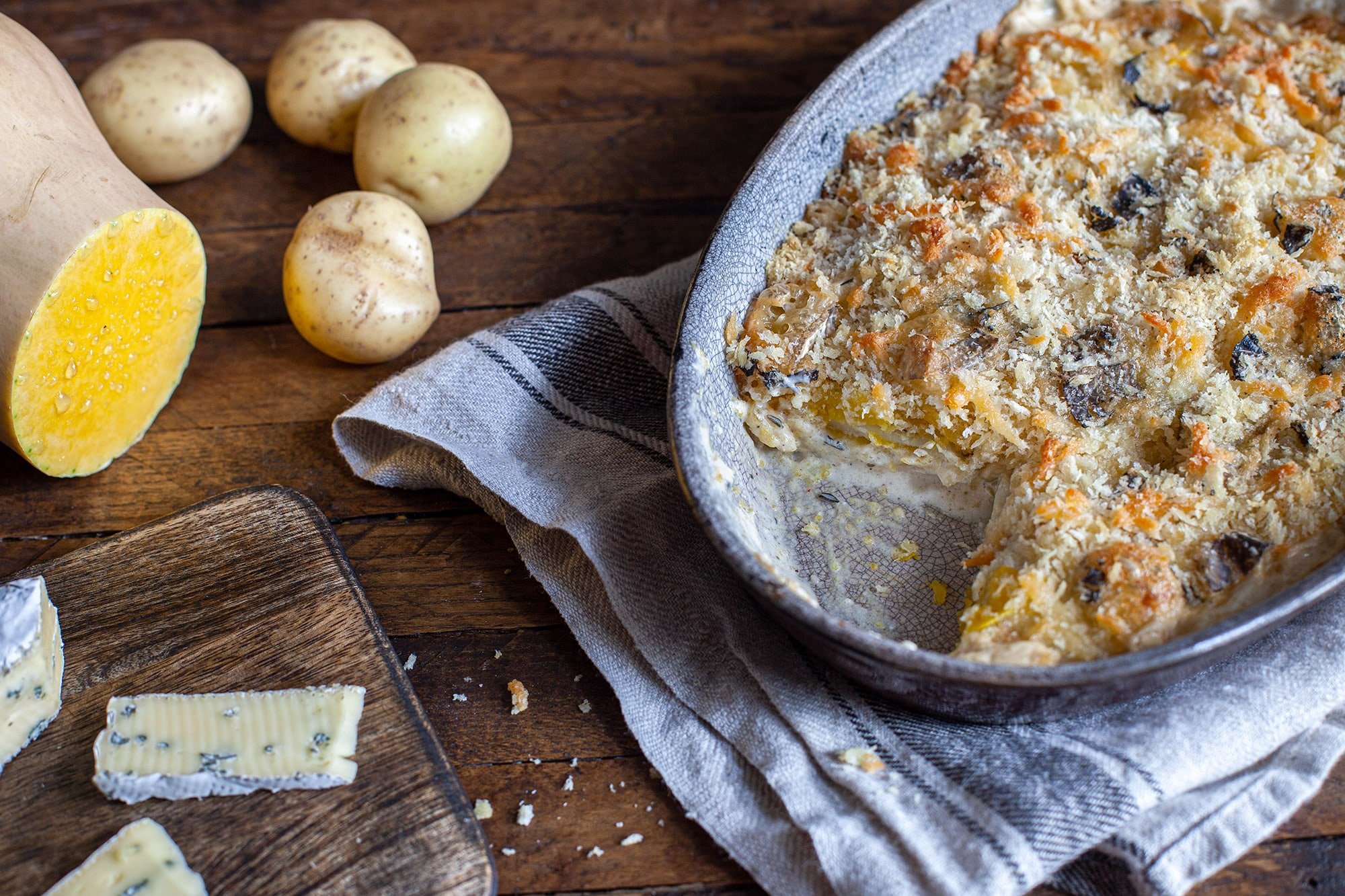 Gratin de courge Butternut au fromage Cambozola 