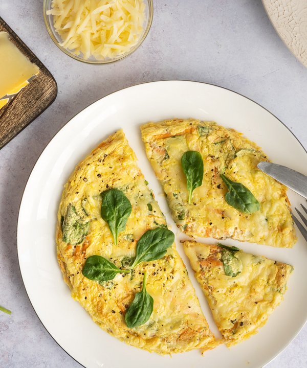 Recipe - Omelette soufflé with sweet potato, Jarlsberg cheese and spinach